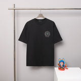 Ch hip-hop t-shirts: hotfix rhinestone cross embroidery, couple's style, short sleeve tee, american casual, high street, versatile