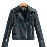 Women Leather Jacket Autumn and Winter Suit Collar Short Poly Urethane Leather Biker's Leather Jacket
