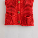 Women Tops Spring/Summer Knitted Vest Single Breasted Short Vest