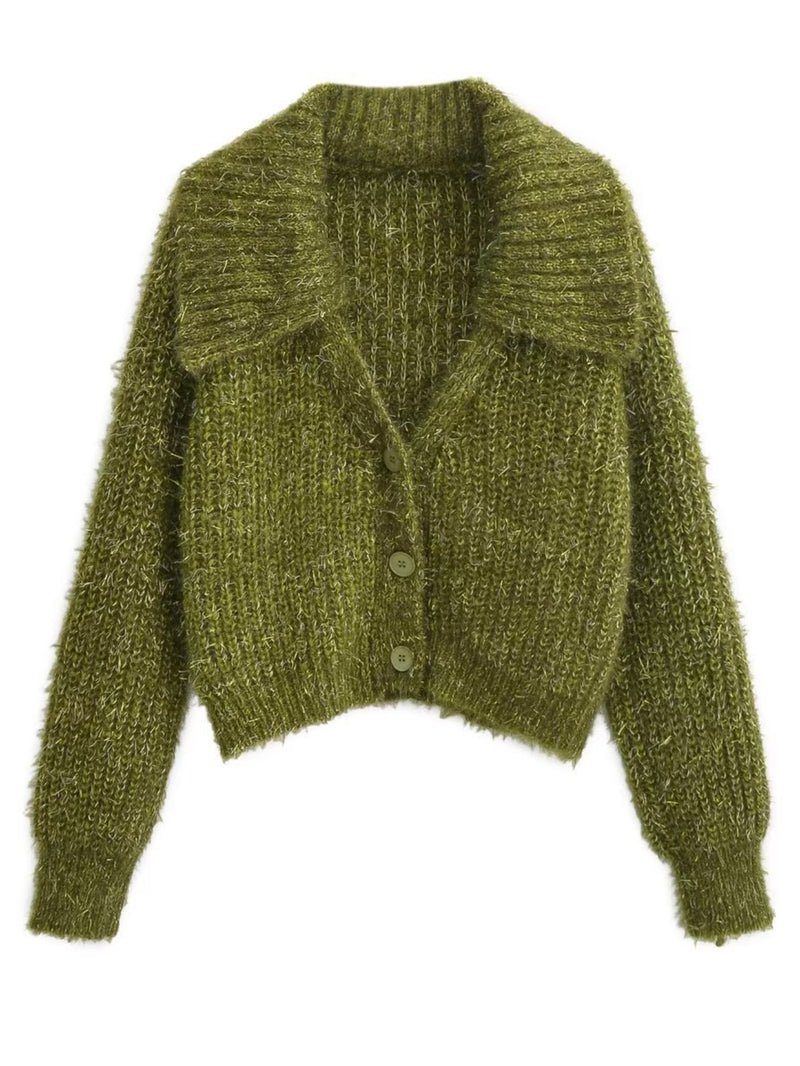Women Sweater Knitwear Spring and Autumn V-neck Single-Breasted Thick Stick Short Knitted Sweater Cardigan Loose Long Sleeve Jacket