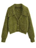 Women Sweater Knitwear Spring and Autumn V-neck Single-Breasted Thick Stick Short Knitted Sweater Cardigan Loose Long Sleeve Jacket
