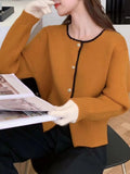 Women Knitted Cardigan Autumn and Winter round Neck Single-Breasted Long Sleeve Sweater Coat