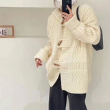Women Knitted Cardigan Hooded Cable-Knit Sweater Coat Female Autumn and Winter Loose Knitted Cardigan