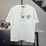 Ch hip-hop t shirts ch croo short-sleeved colorful horseshoe logo embroider short-sleeved distressed round neck t-shirt american high street casual