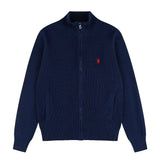 Little marafu rlknittingcouplecardiganhigh collar zipper waffle grids wool topslooseoutwearfall and winter