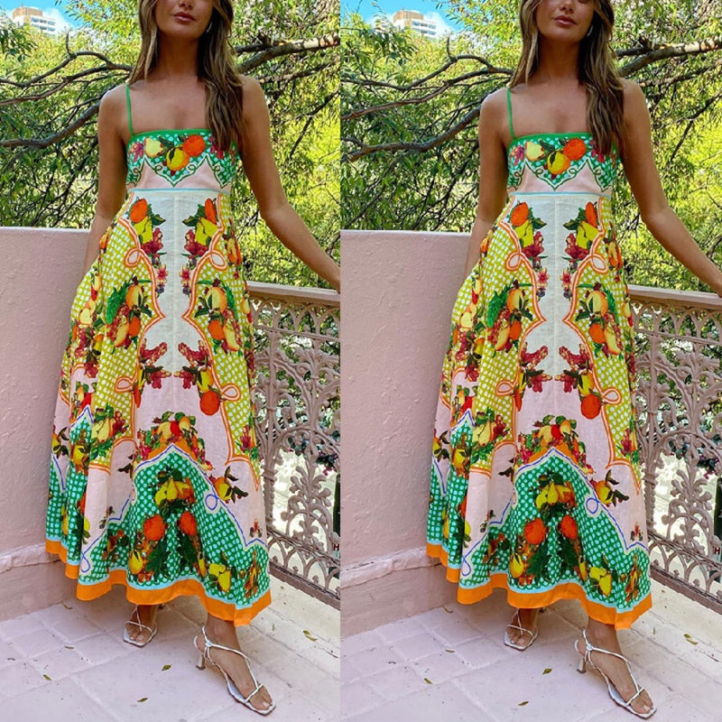 Women Dresses Sexy Spaghetti-Strap Floral Print Sleeveless Dress (Jrm0409)