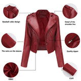 Red Leather Jacket Spring and Autumn Leather Women's Rivet Coat Zipper Leather Jacket