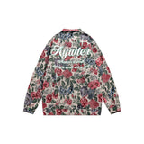 Unisex Jacket Fall Vintage Floral Embroidered Back Jacket Lapel Overalls