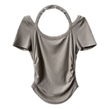Women's T-shirt Short-Sleeved T-shirt Women's Slim Fit Backless Bottoming Shirt
