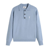 Ami araunriflove polo collar lapel fall and winterknitting shirt wool sweater long sleevesembroider couple