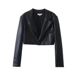 Women Leather Jacket Autumn Lapel Short Pu Leather Coat High Waist Hip-Wrapped Skirt