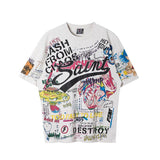 saint m t shirts s.m washed graffiti graphic crew neck pullover short sleeve t-shirt