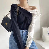 Women Sweater Knitwear off-the-Shoulder V-neck Knitwear Autumn and Winter Sweater