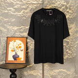 Ch hip-hop t shirts ch short-sleeved ss cross flower patch embroidery t-shirt high street distressed round neck short-sleeved loosecasual american style