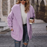 Women Trench Coat Autumn Hooded Long Sleeve Loose Mid-Length Buckle-Free Double-Sided Velvet Casual Cardigan