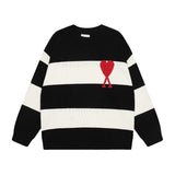 Ami araunrif round neck stripessweaterheartfall and winter jacquard looseknitting shirt couple woolen sweater