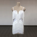 Women Evening Dress Sexy Tassel V-neck Strap Backless Bandage Evening Dress