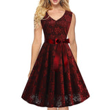 Women Evening Gown Sexy Sleeveless Swing Lace Dress