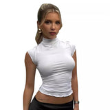Women T-shirt Summer Turtleneck Sleeveless Vest Top