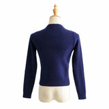 Women Sweater Knitwear Vintage Diamond Plaid Stitching V-neck Knitted Cardigan