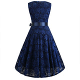Women Evening Gown Sexy Sleeveless Swing Lace Dress