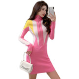 Women Maxi Dress Autumn and Winter Turtleneck Zipper Slim Fit Hip Knitwear Dress