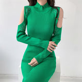 Women Maxi Dress Spring and Autumn Turtleneck Knitting Hip Skirt