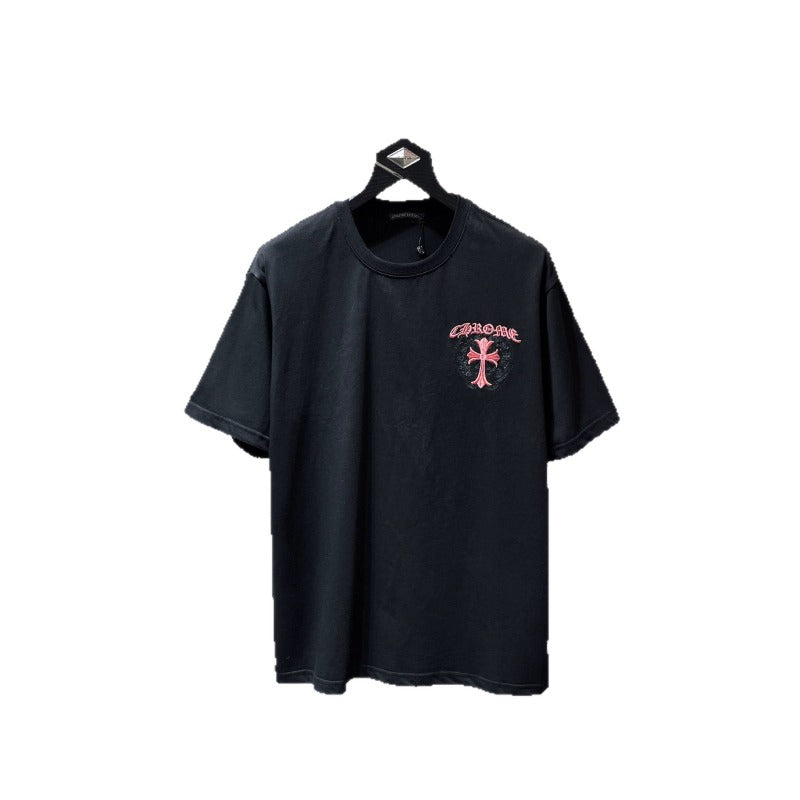 Ch hip-hop t shirts american ch short-sleeved cross horseshoe sanskrit embroiderloosecasual american heavy weight