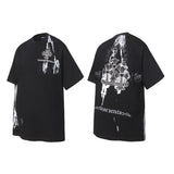 Ch hip-hop t shirts ch kevin splash ink cross embroidered heavy industry round neck short sleeve high street casual