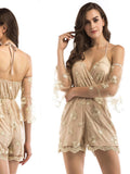 Women's Evening Gown Summer Sexy V-neck Gold Thread Embroidered One-Piece Shorts