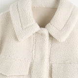 Women Jacket Fall and Winter Lapels Long Sleeve Fleece Loose Short Jacket Coat