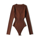 Women Sweater Knitwear Autumn and Winter Knitting Bottoming Shirt Sexy Tight Long Sleeve V-neck Jumpsuit