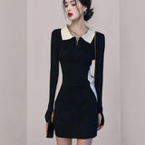 Women Maxi Dress Fall and Winter Lapels Slim Knit Sheath Dress