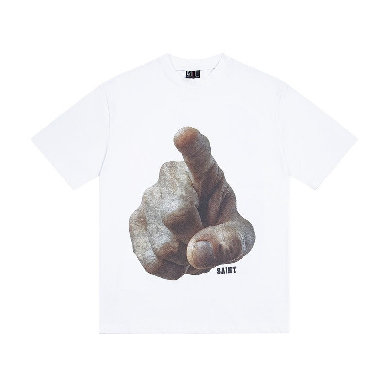 saint m t shirts s.m. finger letter graphic crew neck pullover short sleeve top