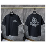 Ch hip-hop t shirts ch short sleeve sanskrit horseshoe cross embroider loosecasualpure cotton american heavy weight