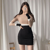 Women Maxi Dress Mid-Length Autumn and Winter Hip Knitwear round Neck Dress