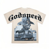 Hip-hop t shirts american retro wrangler skull printing washed and distressed summer t-shirt high street loose short-sleeved t