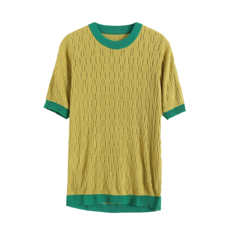 Women Sweater Knitwear Summer Short Sleeve Women's Loose and Simple Hollow out Bottoming Knitwear