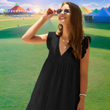 Coachella Dress Women's V-Neck Short Sleeve Lace Dress