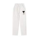 Ami aheoine heart embroidered straight-leg couple's sweatpants - drawstring elastic waist casual athletic pants