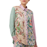 Women Dresses Graffiti Casual Two-Piece Suit Satin Printed Long Sleeve Shirt Skirt (Jrm0409)