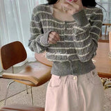Women Knitwear Autumn Winter Retro Striped Sweaters Cardigan