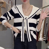 Women Knitwear Autumn and Winter Striped Sailor Collar Sweater Women's Knitted Cardigan