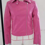 Women Leather Jacket Autumn and Winter Suit Collar Short Poly Urethane Leather Biker's Leather Jacket