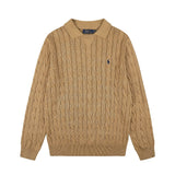 Rl ralph lauren pony warm women's autumn/winter cable knit polo collar sweater - wool blend, couple's casual loose knit top
