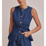 Women's pants: spring/summer amazon independent store fashion sleeveless cinched waist high-waisted loose denim shorts set (us/eu style)