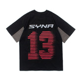 Hip-hop t-shirts: american summer hip-hop r&b streetwear racing element oversized patchwork deconstructed short sleeve tee