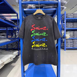 saint m t shirts s.m colorful letter graphic crew neck pullover short sleeve top