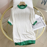Women Sweater Knitwear Summer Short Sleeve Women's Loose and Simple Hollow out Bottoming Knitwear