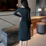 Women Maxi Dress Fall/Winter Slim Long Dress